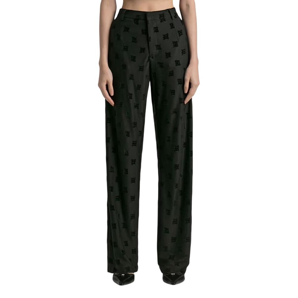 MISBHV Black Monogram Trousers XS Semi Sheer Flocked Logo Straight Leg